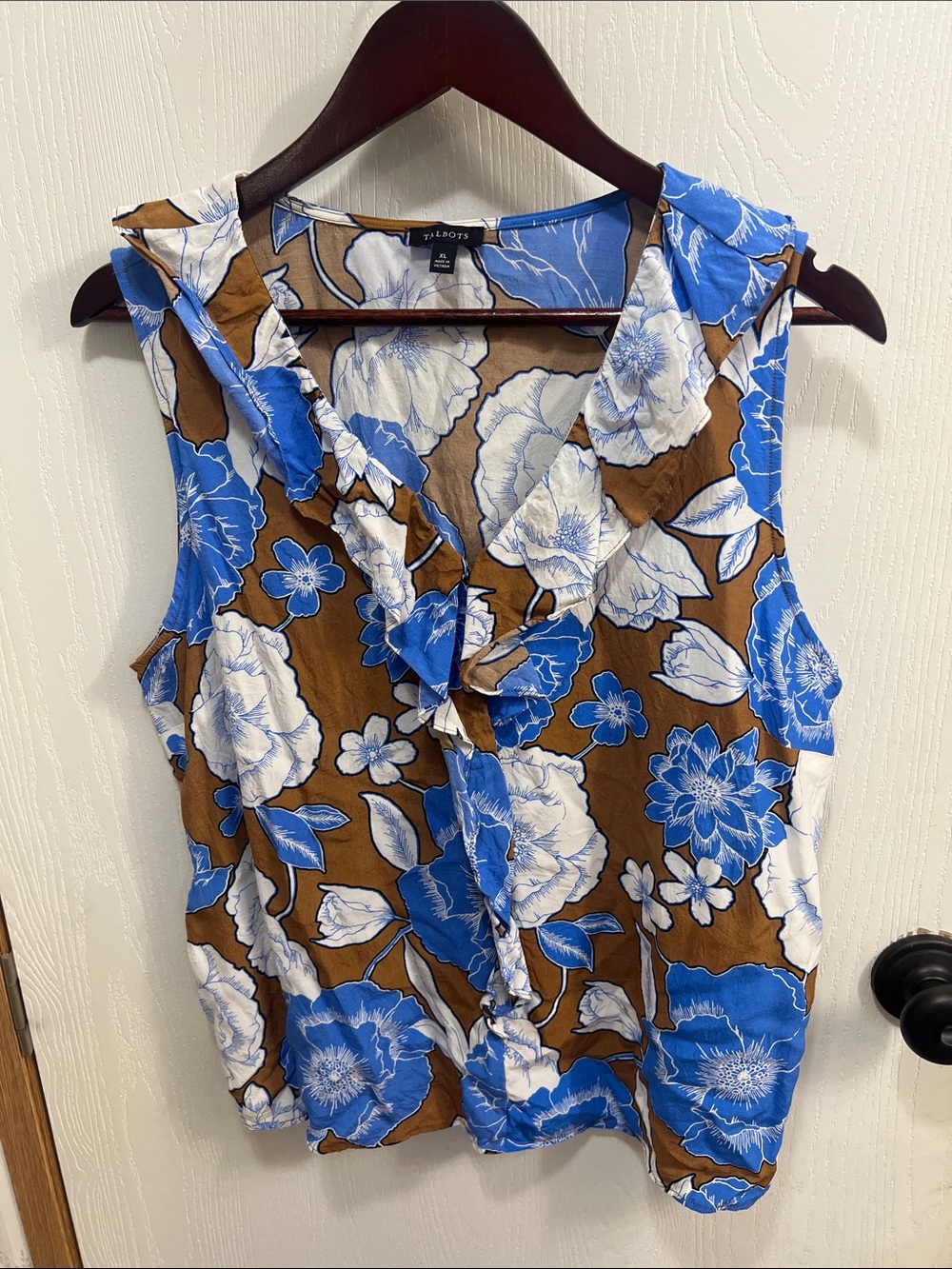 Talbots Blue and Brown Floral Ruffled Sleeveless Camisole